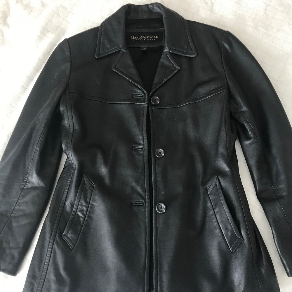 Marc New York genuine leather 90s style black leather jacket size small